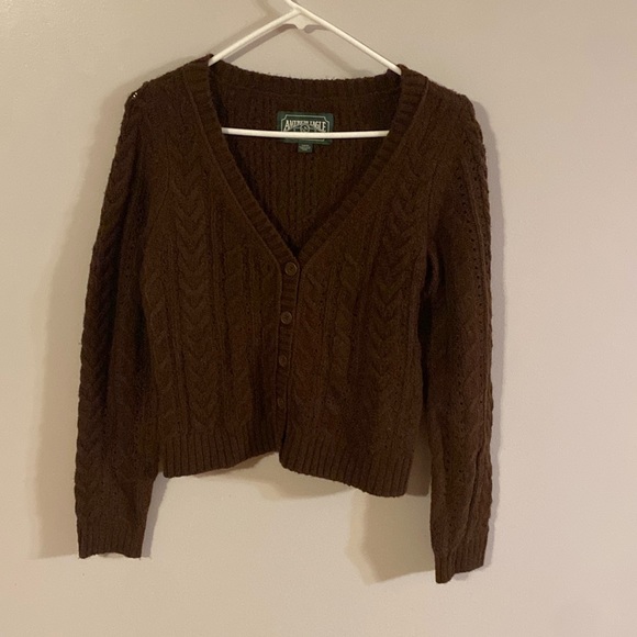 American Eagle Outfitters brown cable knit sweater cardigan - Picture 1 of 7
